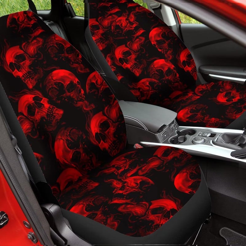 Howilath Red Gothic Flame Skull Print Car Seat Cover for Women, Universal Fit 2 Piece Stretchy Breathable Bucket Vehicles Seat Cover Front Seats for SUV Van Sedan - Image 4